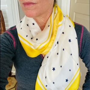 ALTEA Gorgeous silk square large scarf yellow border blue stars white field